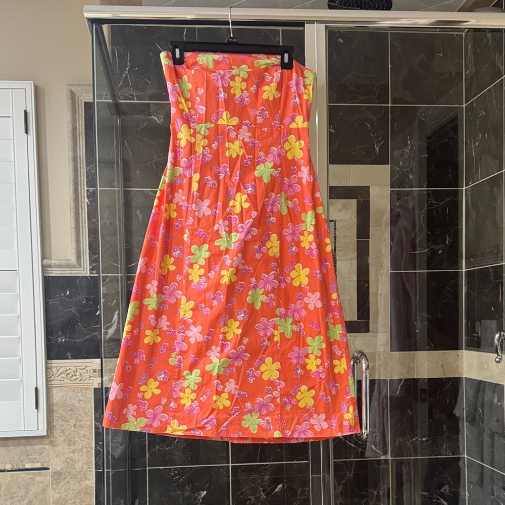 Lilly Pulitzer Strapless Floral Sundress in Coral, Yellow & Lime